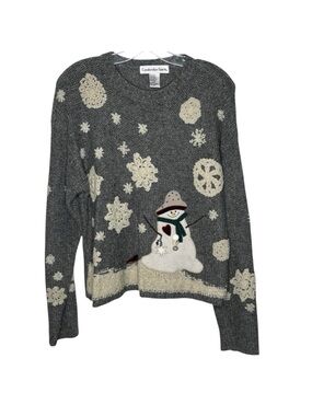 Cambridge Spirit Sz M Christmas Holiday Sweater Snowman Snowflakes Wool Blend